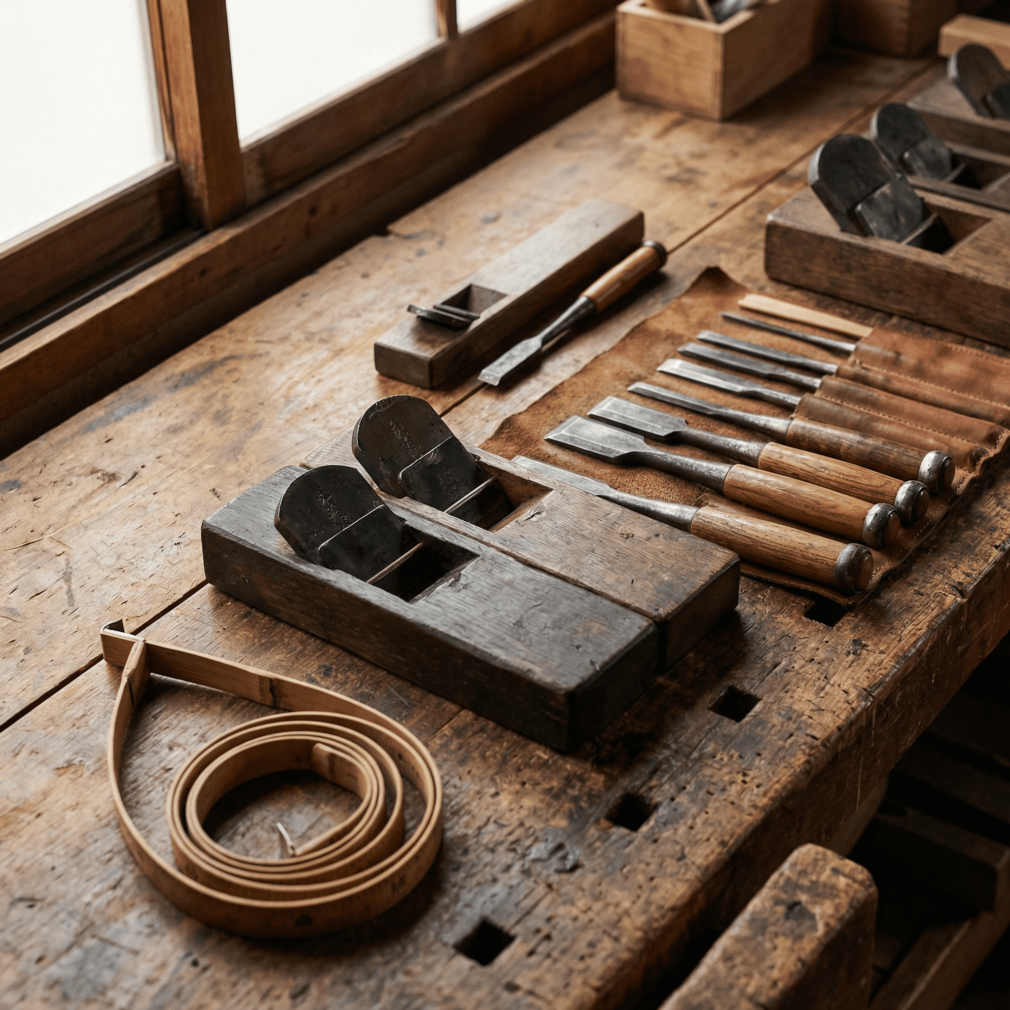 職人の工具が整然と並ぶ様子